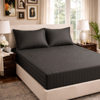 Elegant Weavers Icarus Stripe Double Bedsheet Grey with 2 Pillow Covers (220x240 cm)