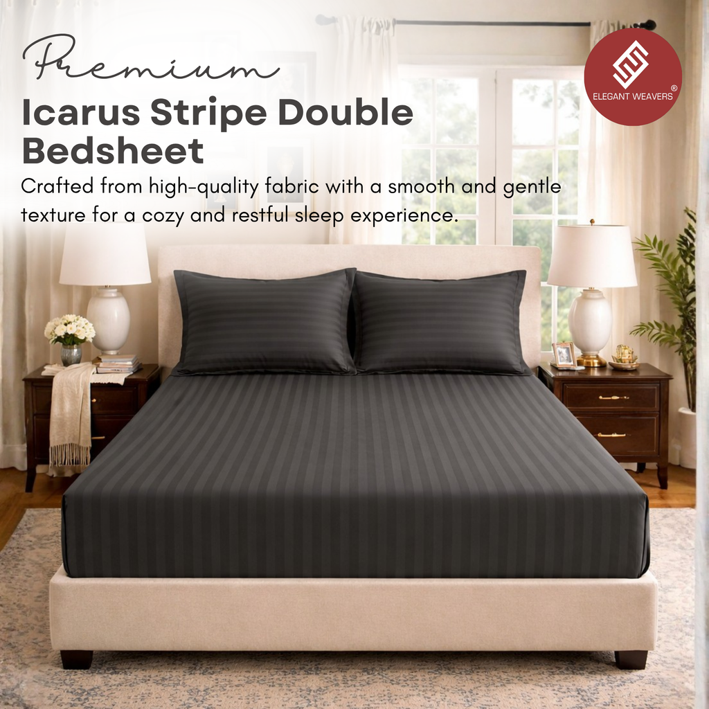 Elegant Weavers Icarus Stripe Double Bedsheet Grey with 2 Pillow Covers (220x240 cm)