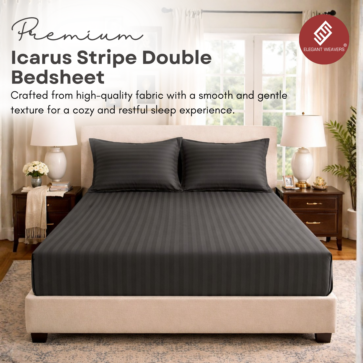 Elegant Weavers Icarus Stripe Double Bedsheet Grey with 2 Pillow Covers (220x240 cm)