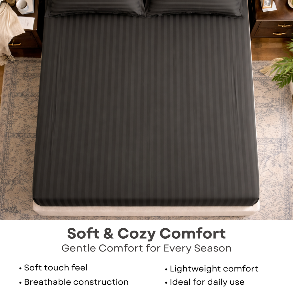 Elegant Weavers Icarus Stripe Double Bedsheet Grey with 2 Pillow Covers (220x240 cm)