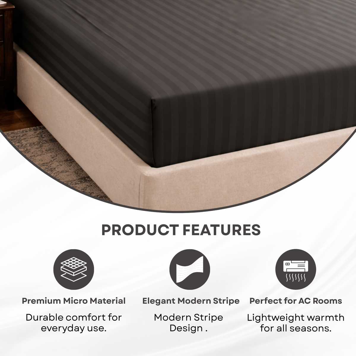 Elegant Weavers Icarus Stripe Double Bedsheet Grey with 2 Pillow Covers (220x240 cm)