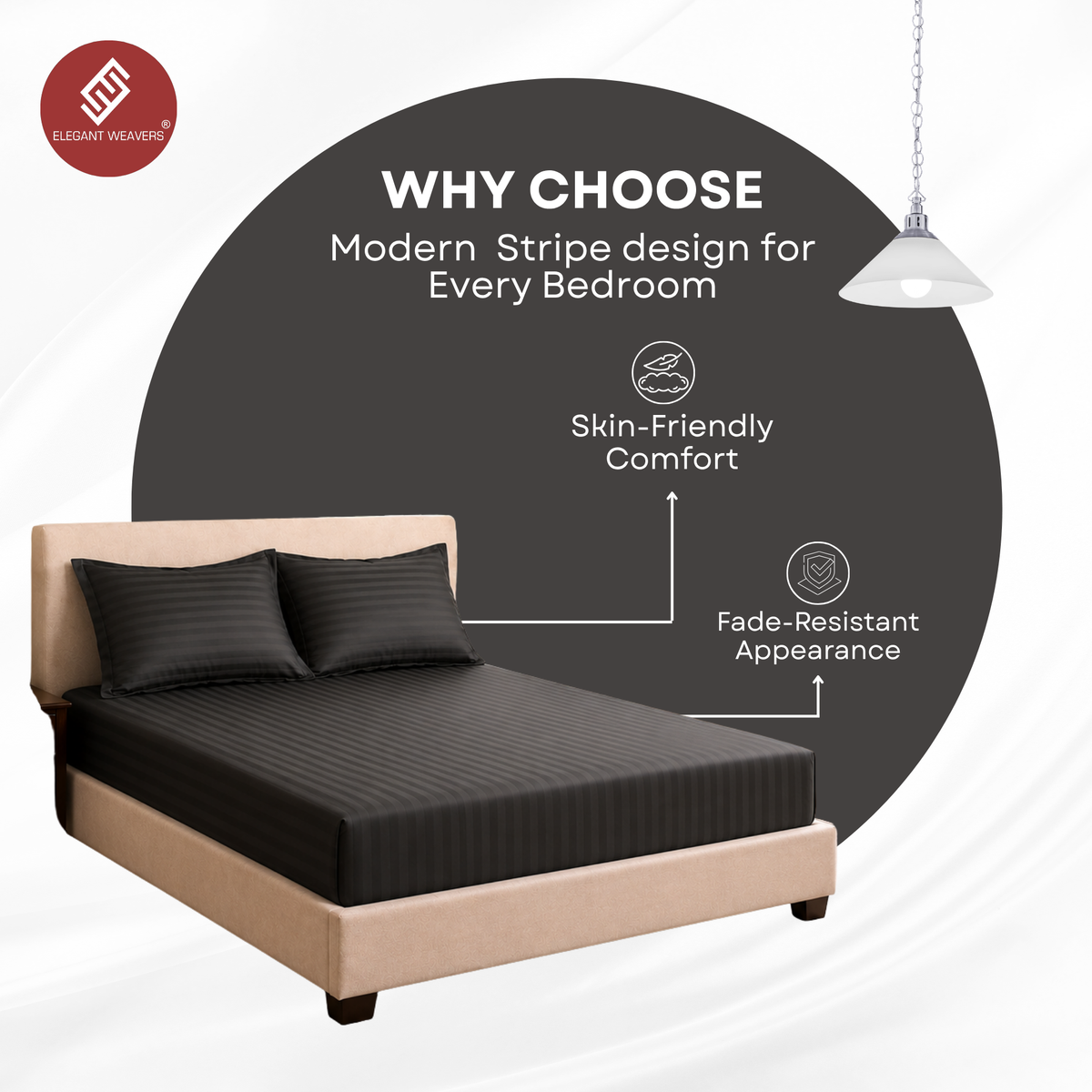 Elegant Weavers Icarus Stripe Double Bedsheet Grey with 2 Pillow Covers (220x240 cm)