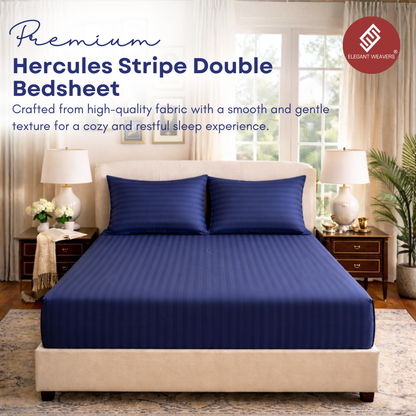 Elegant Weavers Hercules Stripe Double Bedsheet Navy with 2 Pillow Covers (220x240 cm) | Microfiber Bedding Set | Soft, Durable & Easy Care