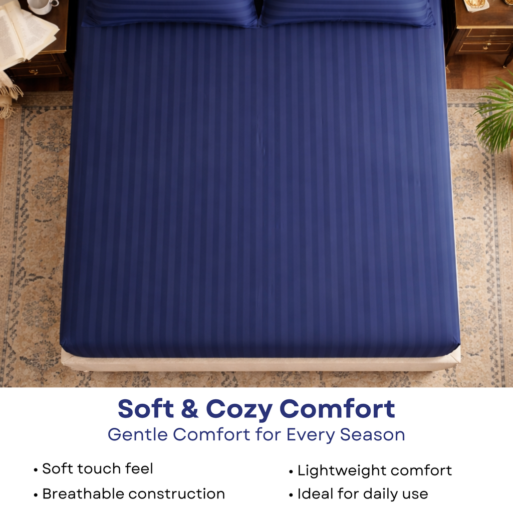 Elegant Weavers Hercules Stripe Double Bedsheet Navy with 2 Pillow Covers (220x240 cm)