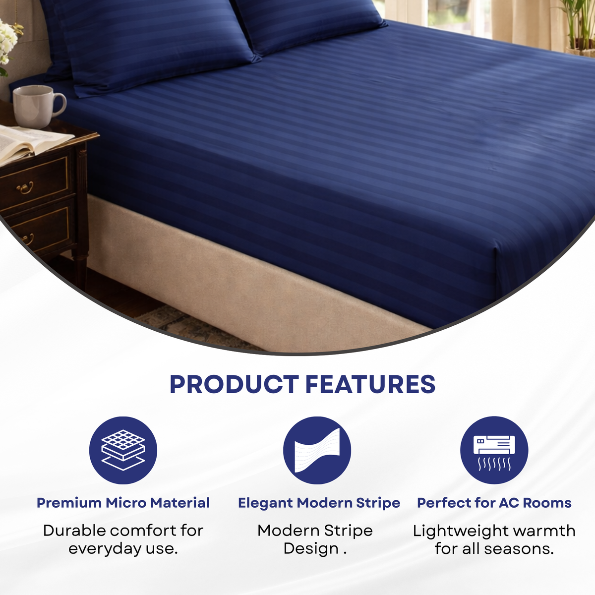 Elegant Weavers Hercules Stripe Double Bedsheet Navy with 2 Pillow Covers (220x240 cm)