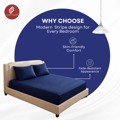 Elegant Weavers Hercules Stripe Double Bedsheet Navy with 2 Pillow Covers (220x240 cm) | Microfiber Bedding Set | Soft, Durable & Easy Care