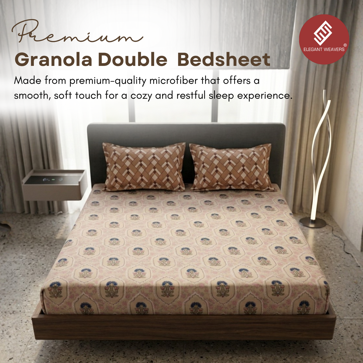 Elegant Weavers Granola Double Bedsheet with 2 Pillow Covers (220x250 cm)
