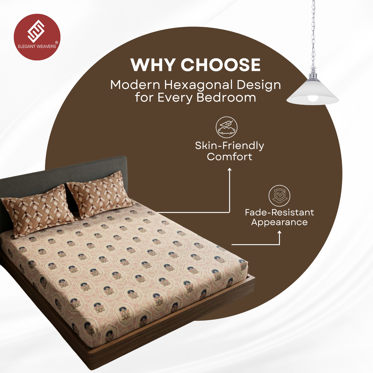 Elegant Weavers Granola Double Bedsheet with 2 Pillow Covers (220x250 cm) | Microfiber Hexagonal Design Bedding Set | Soft, Durable & Easy Care