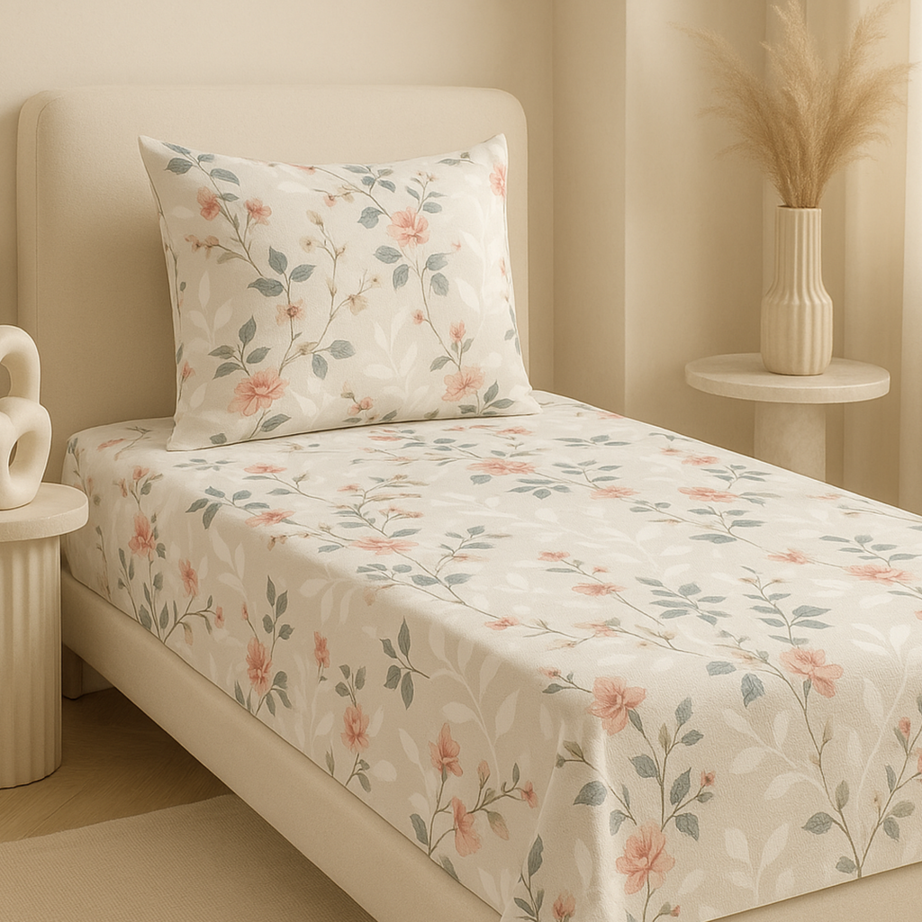 Elegant Weavers Dove Single Bedsheet with Pillow Cover (150x215 cm)