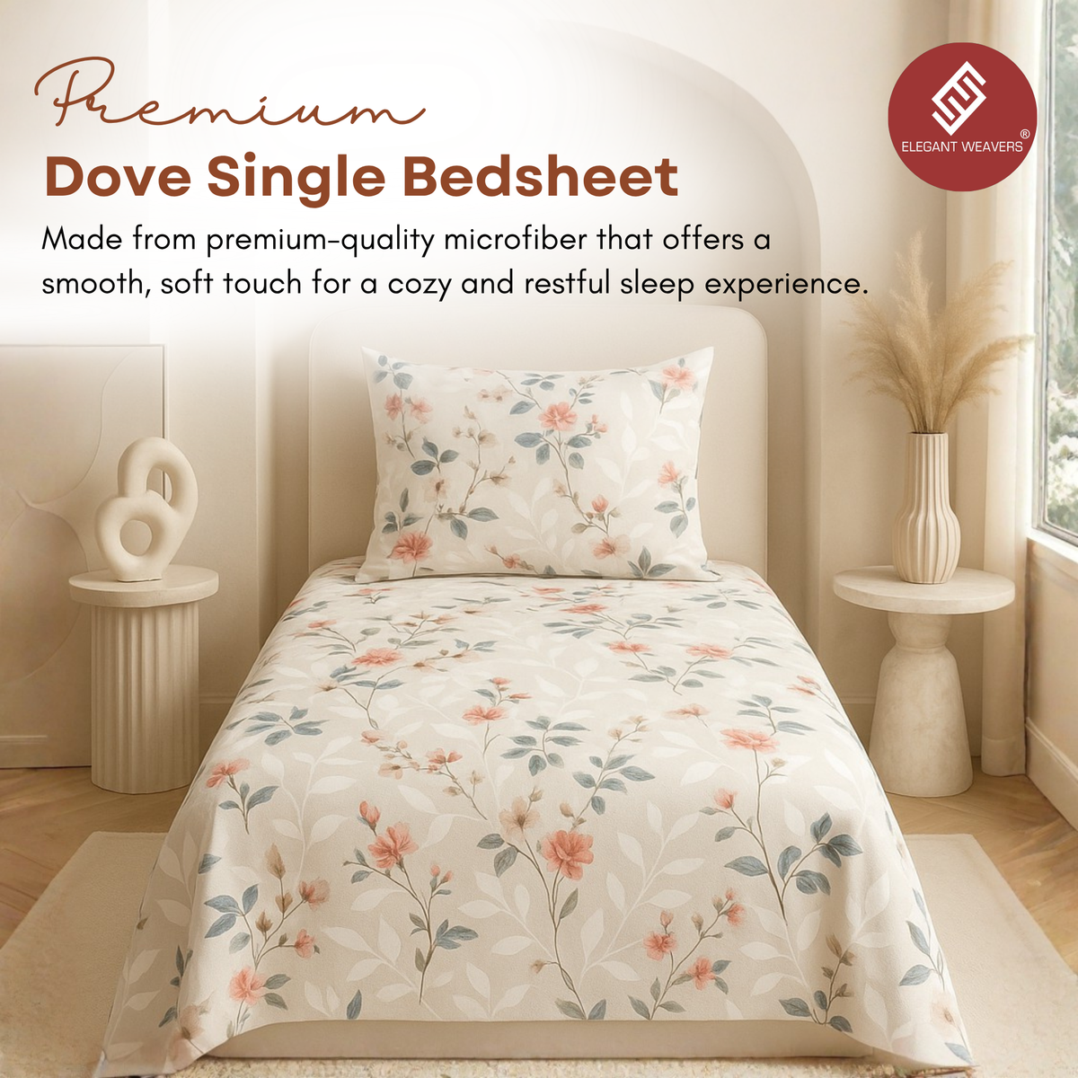 Elegant Weavers Dove Single Bedsheet with Pillow Cover (150x215 cm)