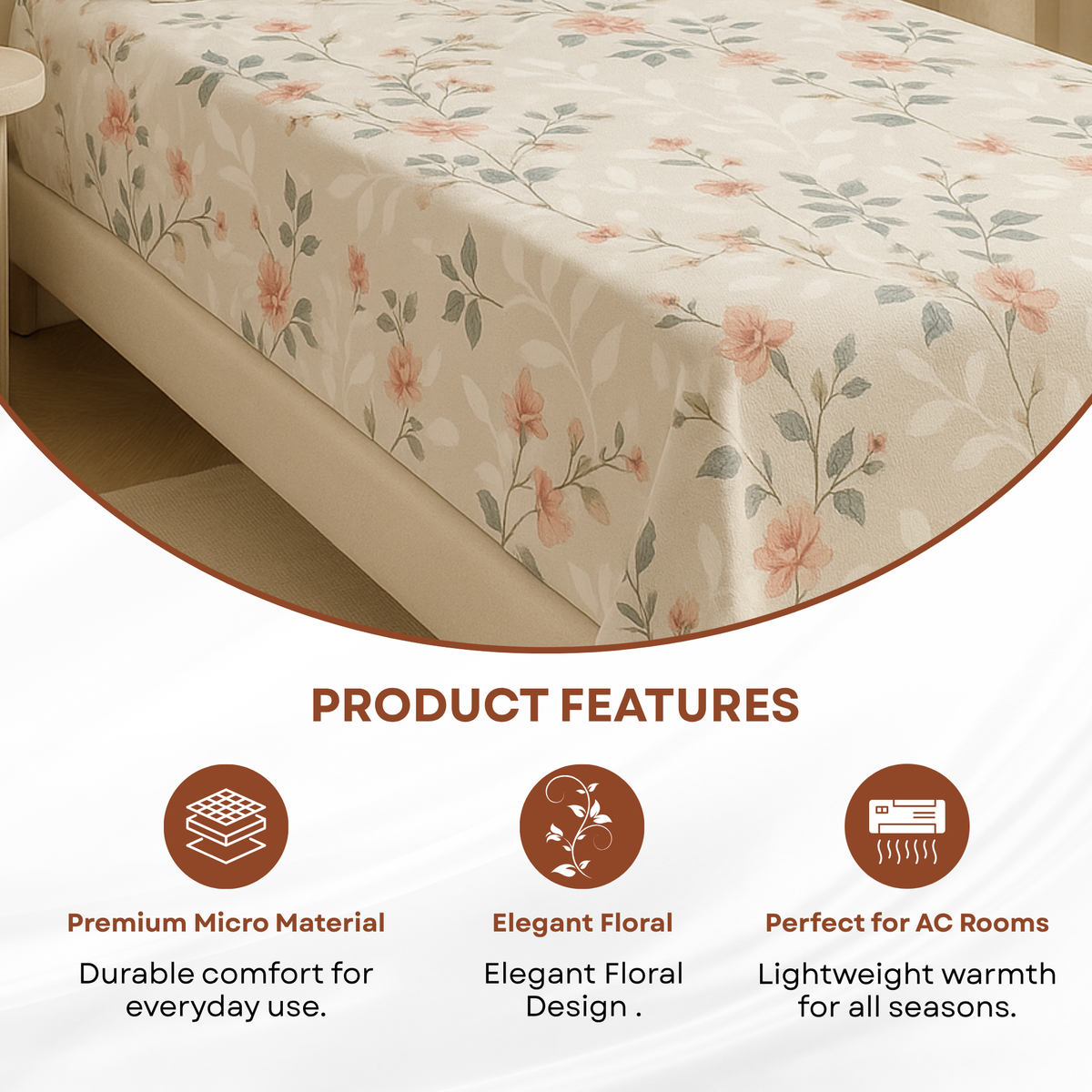Elegant Weavers Dove Single Bedsheet with Pillow Cover (150x215 cm)
