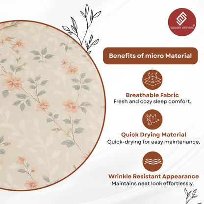 Elegant Weavers Dove Single Bedsheet with Pillow Cover (150x215 cm) | Microfiber Floral Bedsheet Set | Soft, Durable & Easy Care Bedding