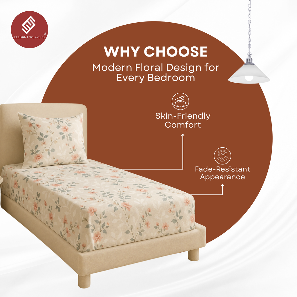 Elegant Weavers Dove Single Bedsheet with Pillow Cover (150x215 cm)